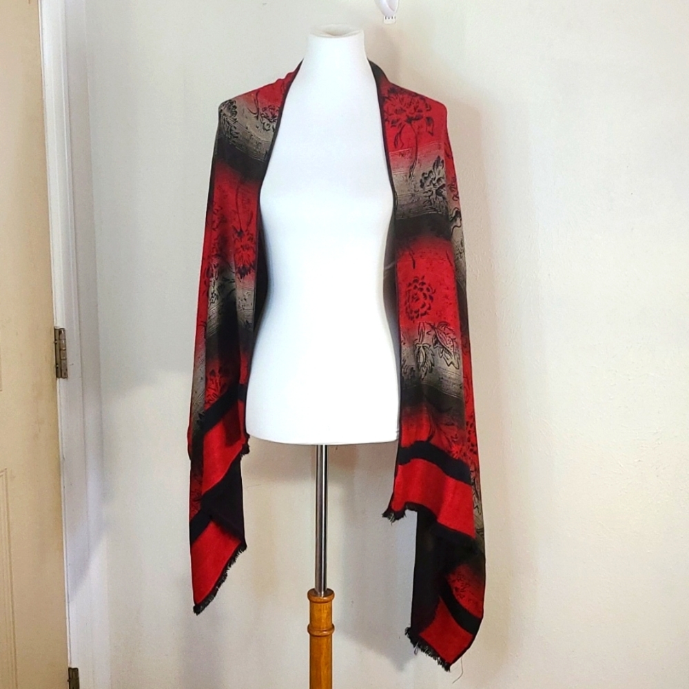 Pashmina floral soft shawl with fringed bottom